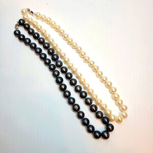 Lot of  2 pearl necklace bracelet creamy white pearl black pearl